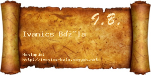 Ivanics Béla névjegykártya